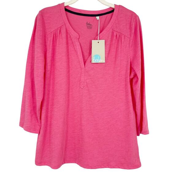 Boden Cotton Notch Tee 3/4 Sleeves Pink Size Medium NEW NWT - Picture 2 of 5